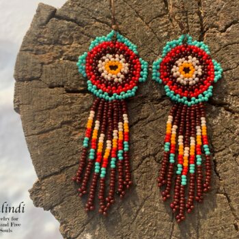 BEADED EARRINGS FLOWERS STYLE HUICHOL