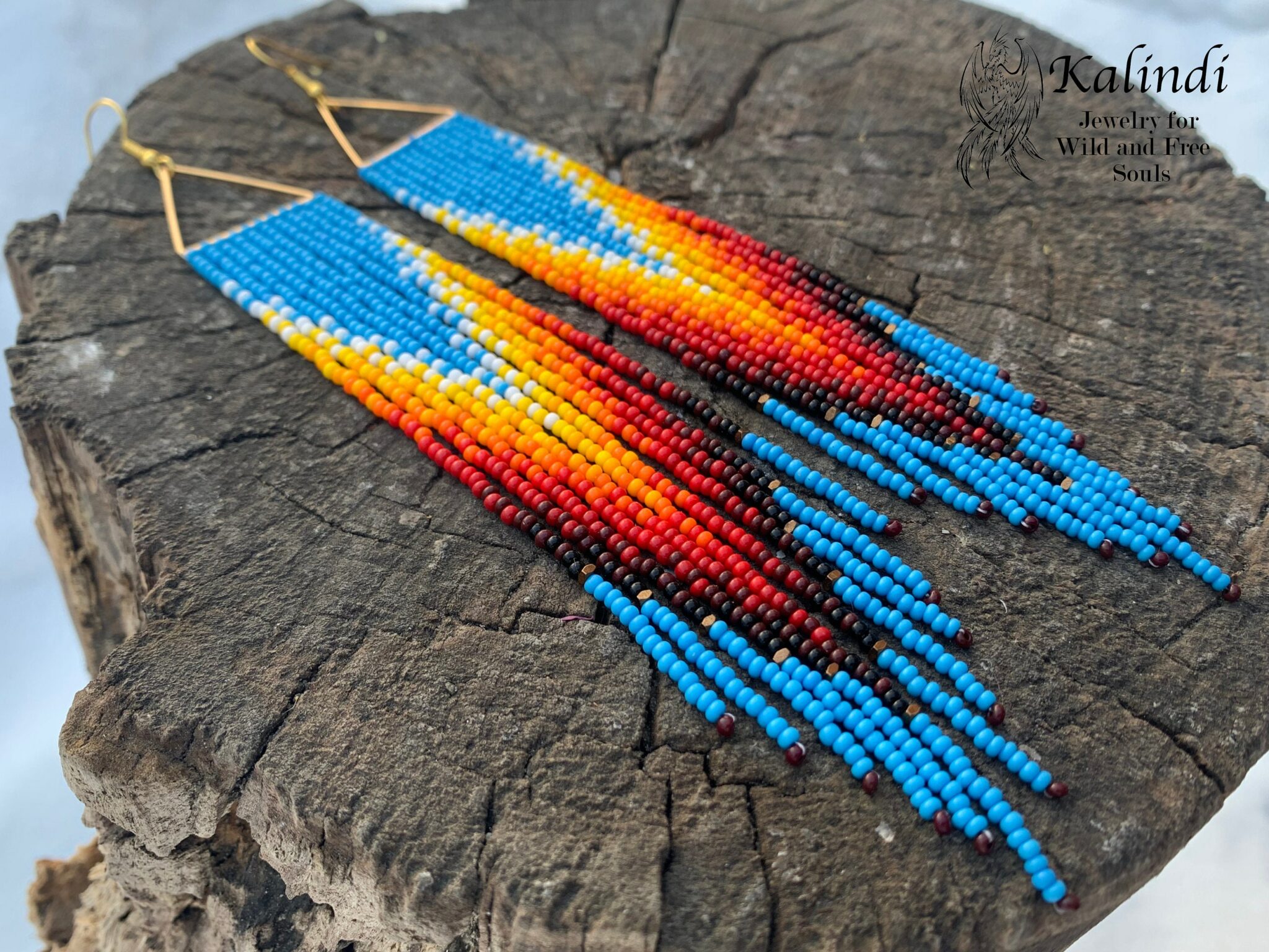 LONG BEADED EARRINGS IN THE NATIVE AMERICAN STYLE