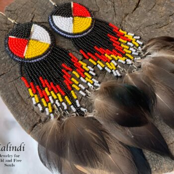 Earrings with handmade bead embroidery Medicine wheel