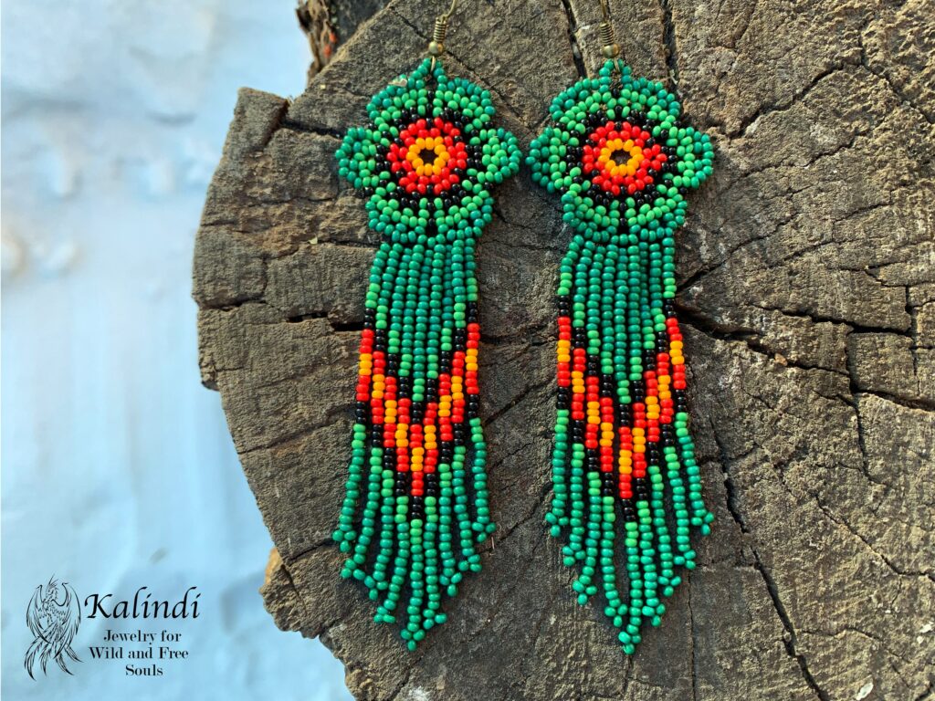 BEADED EARRINGS FLOWERS STYLE HUICHOL