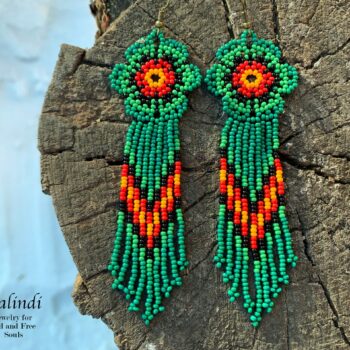 BEADED EARRINGS FLOWERS STYLE HUICHOL