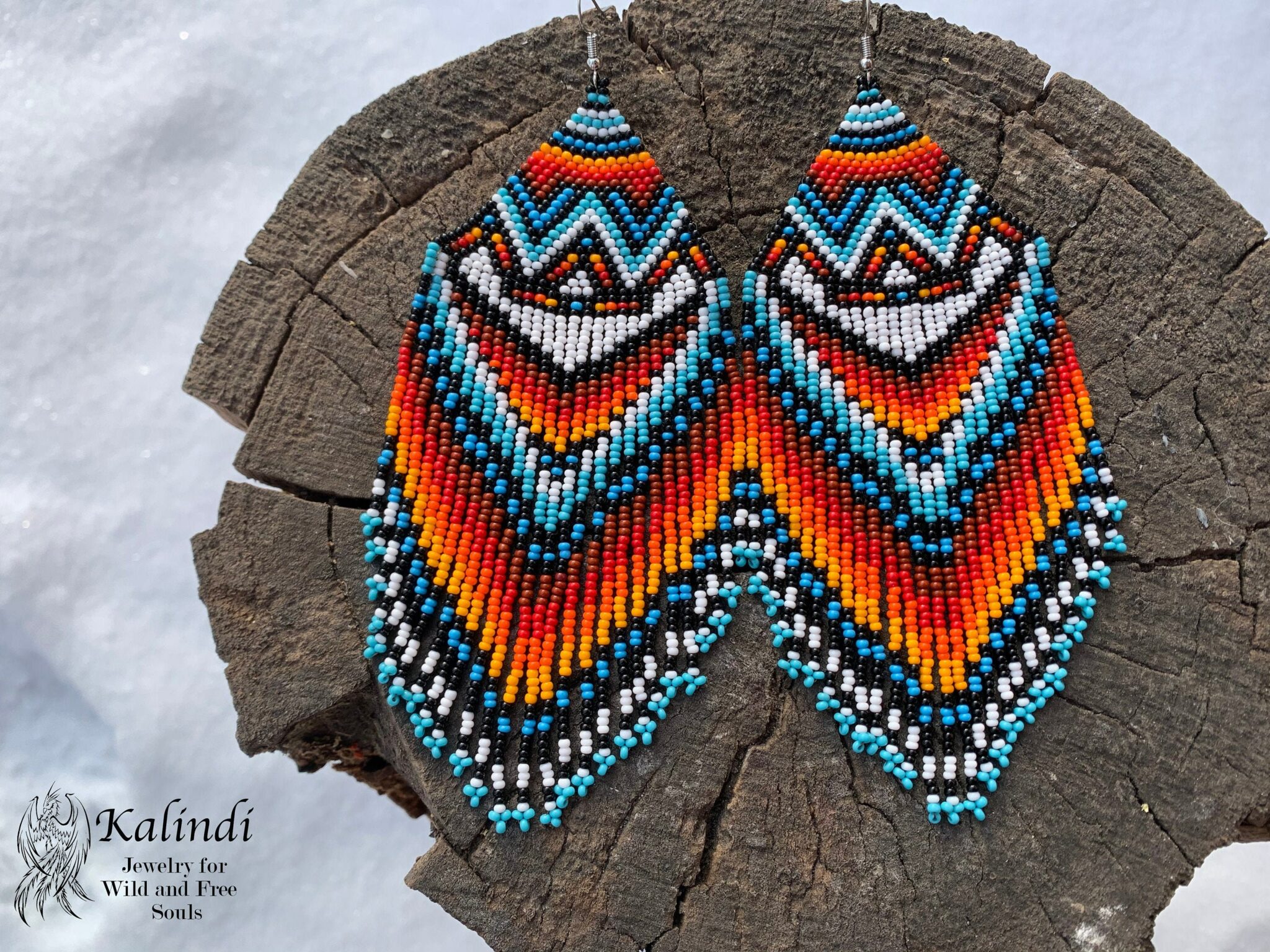 Large Native American Style Beaded Earrings