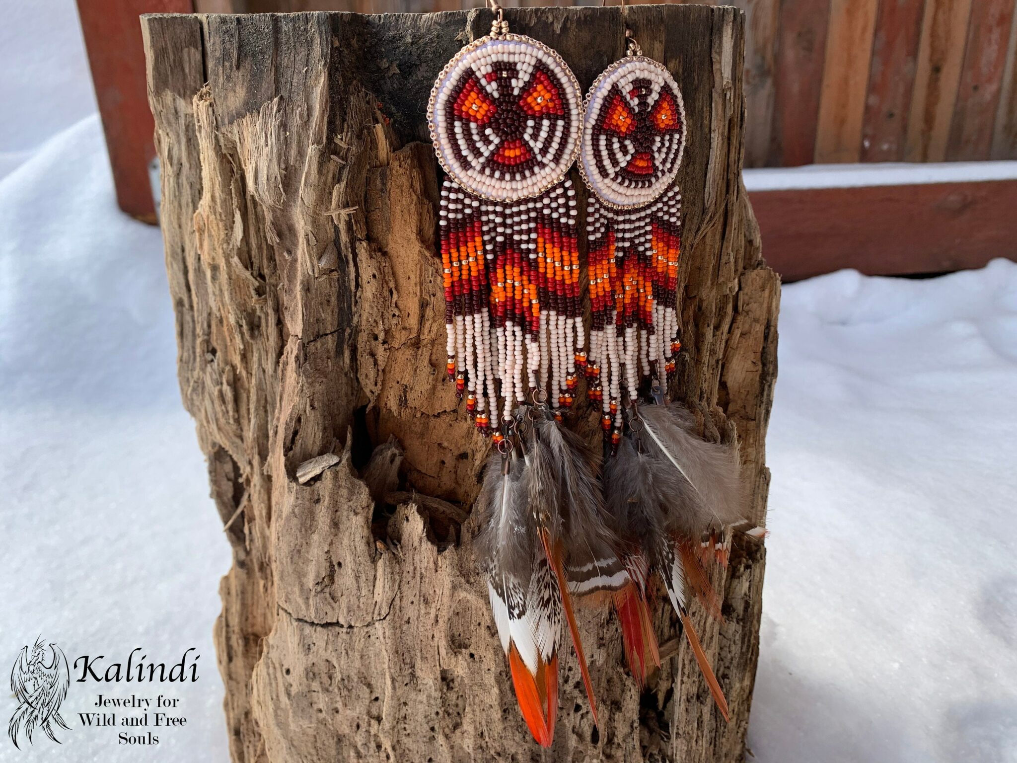 Eagle Earrings with handmade beaded embroidery