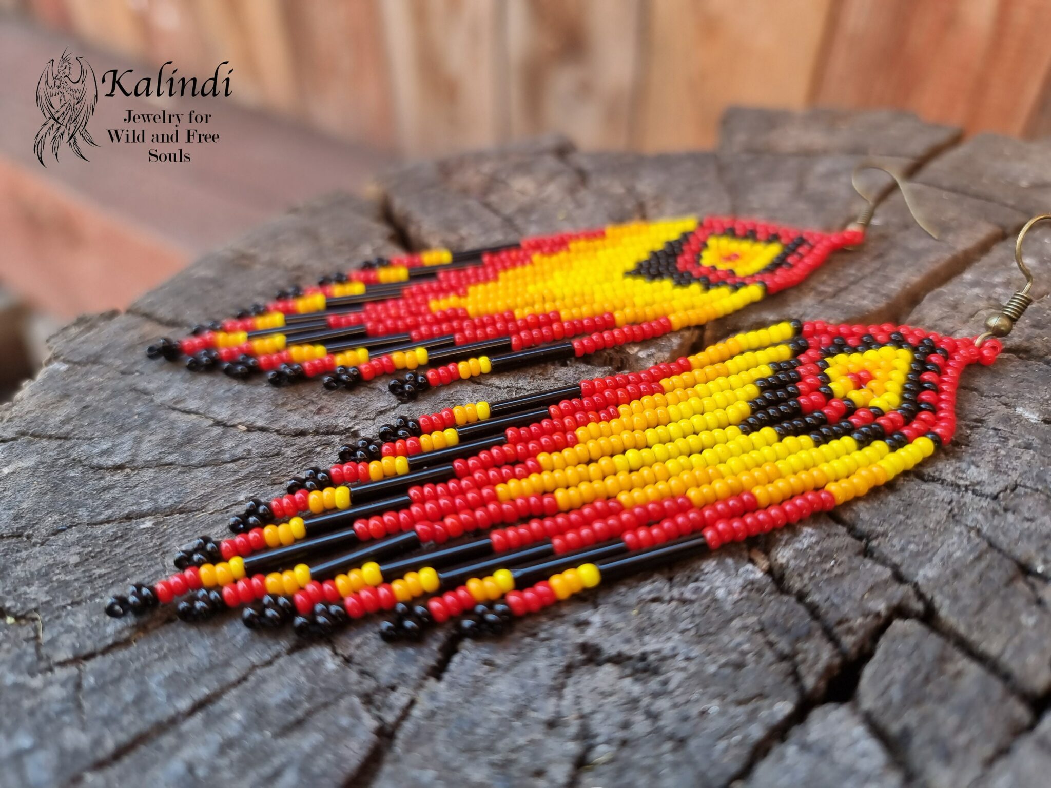 RED HANDMADE BEADED EARRINGS IN NATIVE AMERICAN STYLE