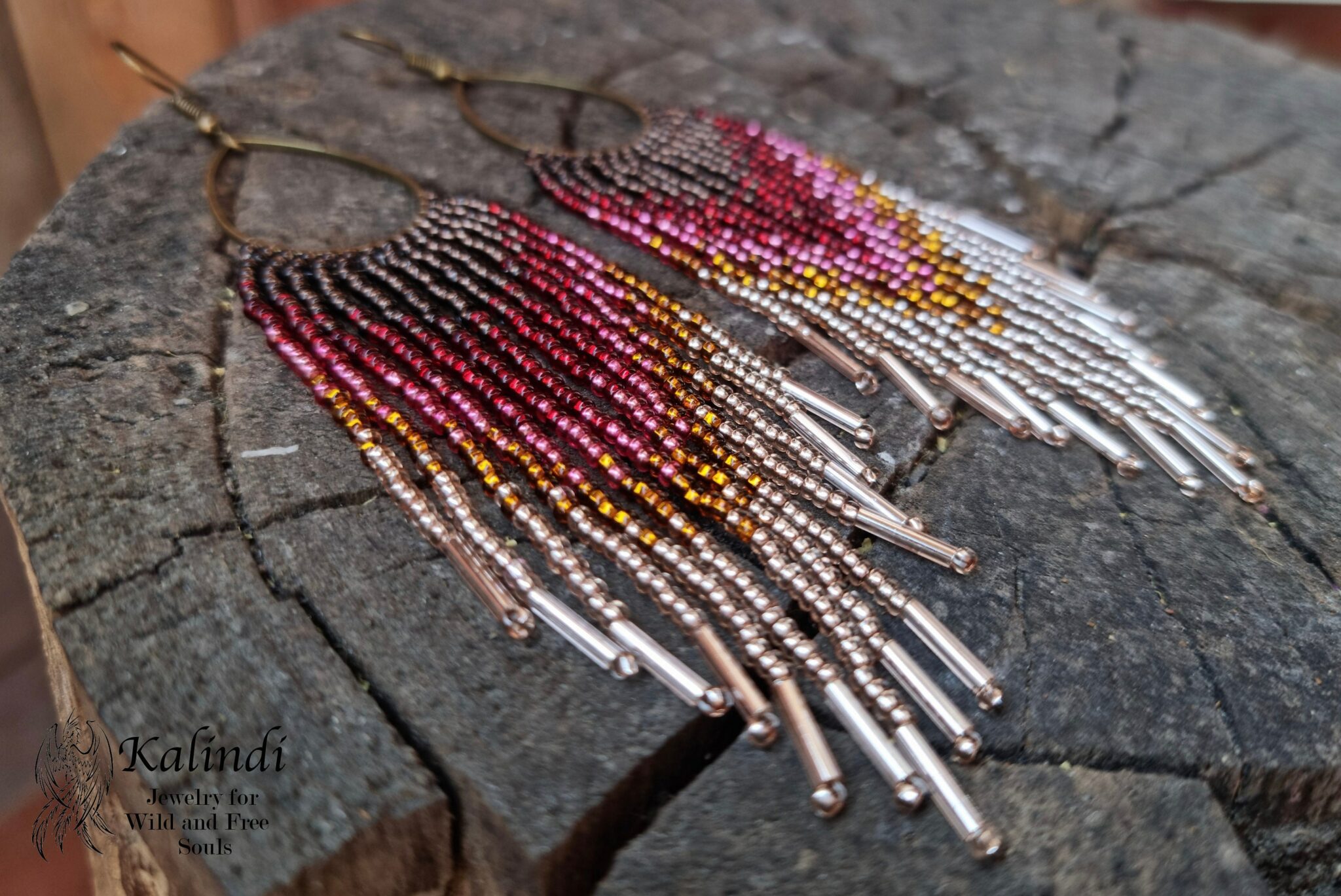 Handmade beaded earrings with fringe