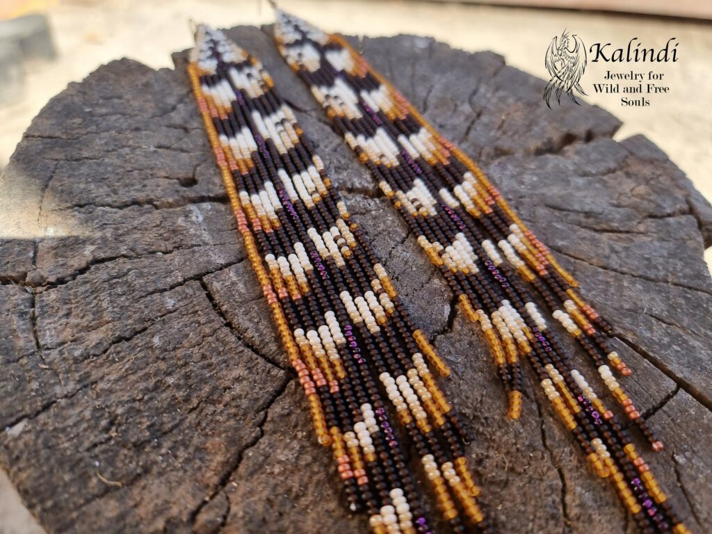 VERY LONG HANDMADE BEADED EARRINGS