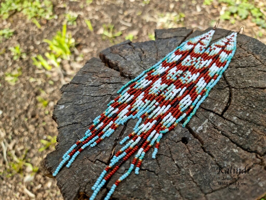 VERY LONG HANDMADE BEADED EARRINGS