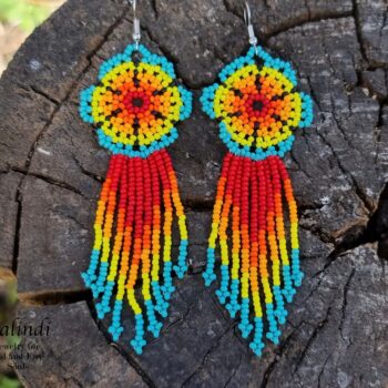 BEADED EARRINGS FLOWERS STYLE HUICHOL