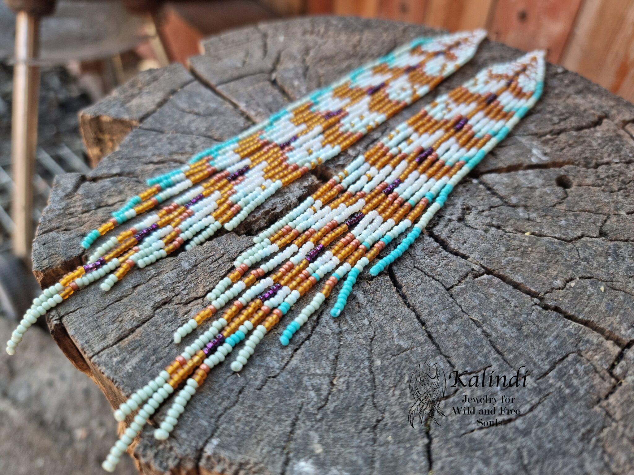 VERY LONG HANDMADE BEADED EARRINGS