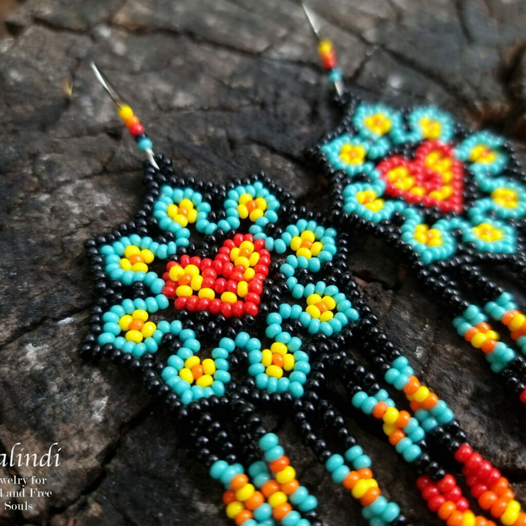 BEADED EARRINGS IN MEXICAN HUICHOL STYLE