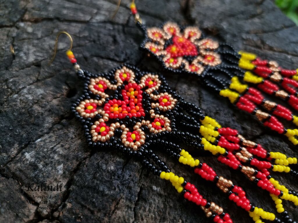 BEADED EARRINGS IN MEXICAN HUICHOL STYLE