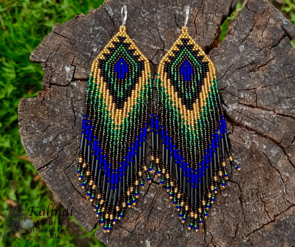 LONG PEACOCK BEADED EARRINGS