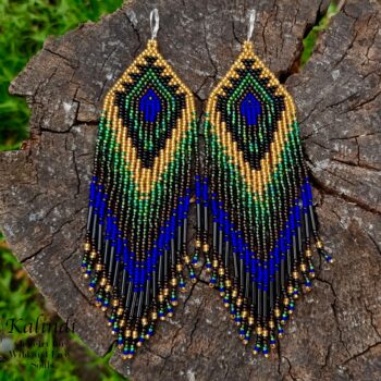 LONG PEACOCK BEADED EARRINGS