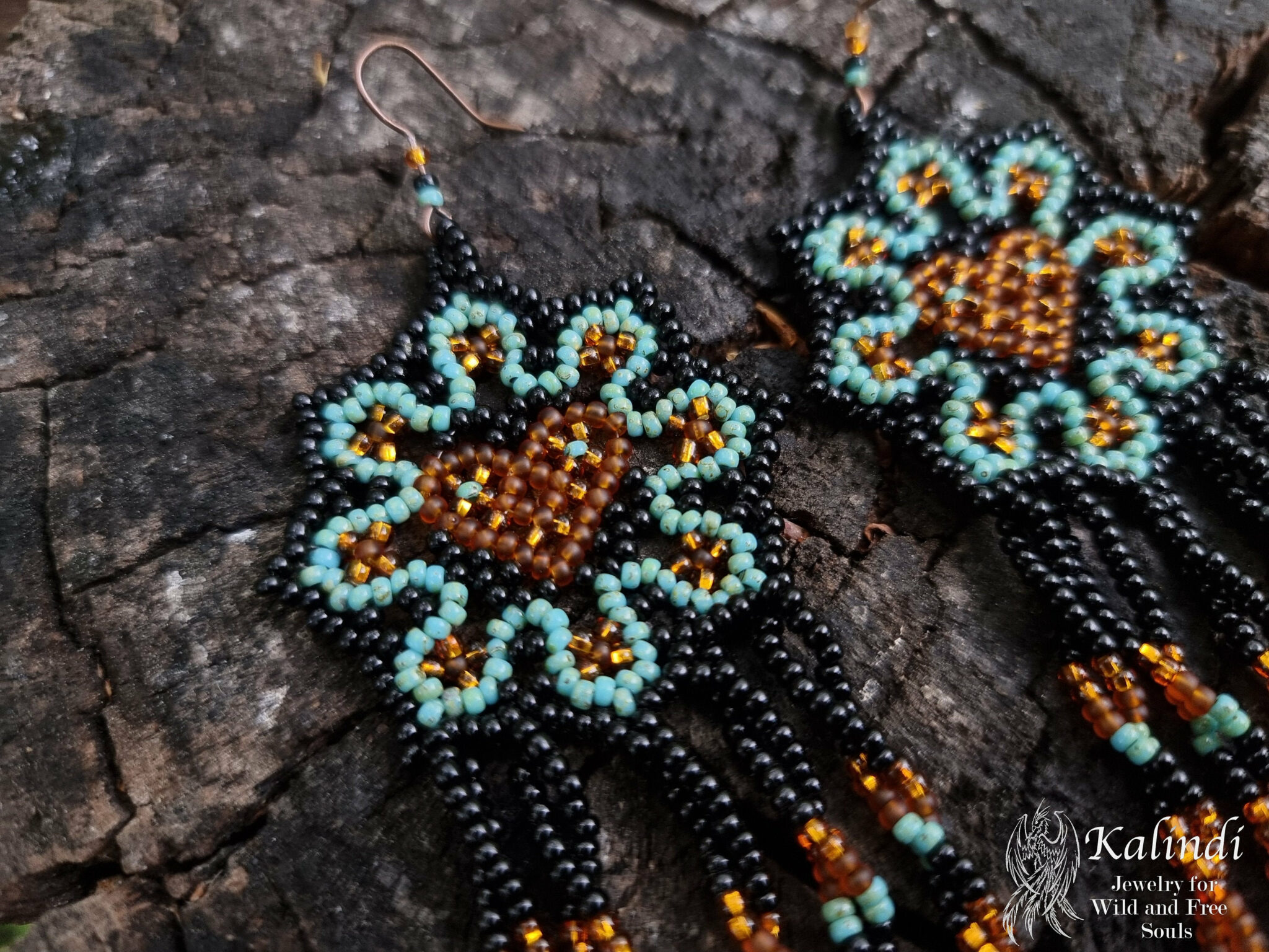 BEADED EARRINGS IN MEXICAN HUICHOL STYLE