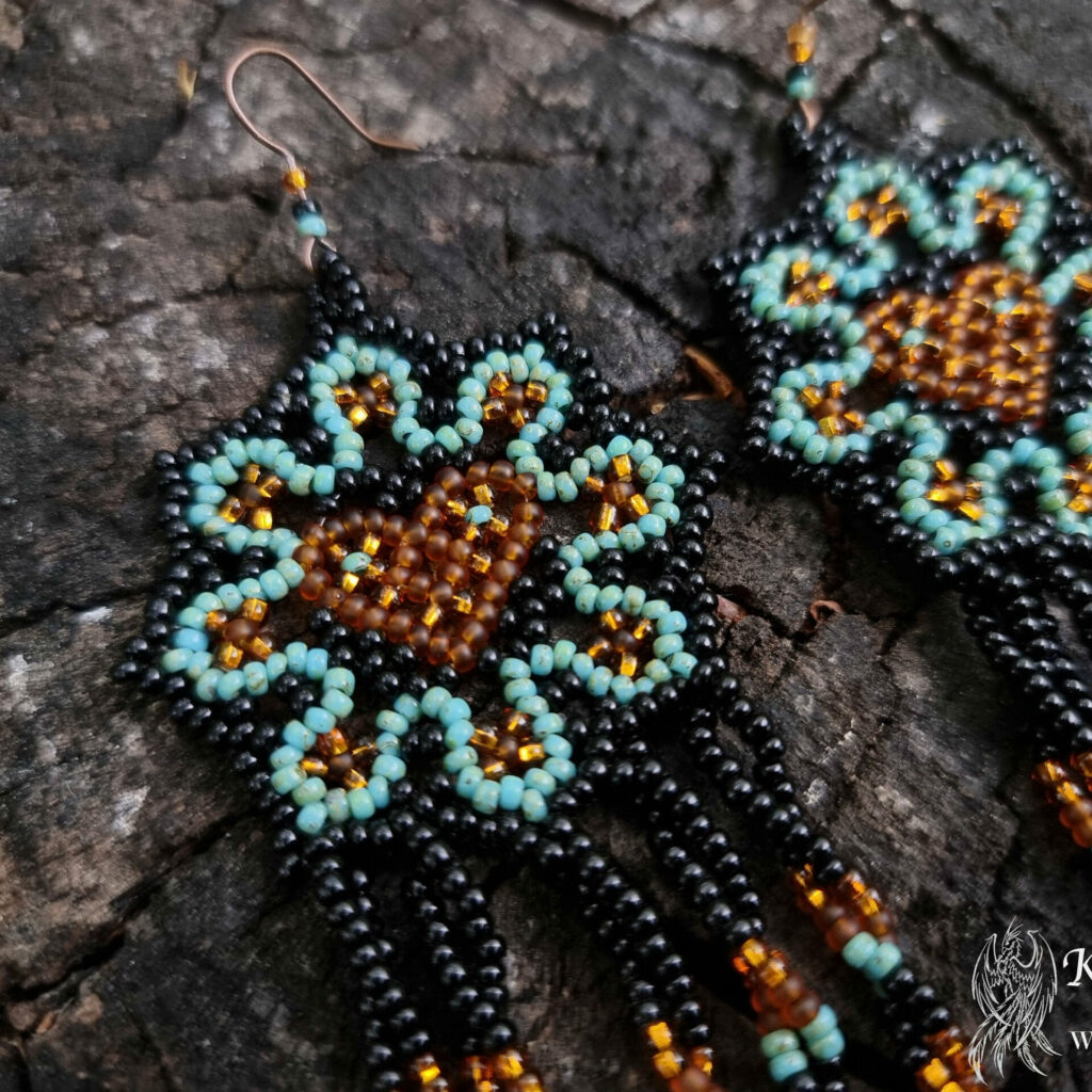 BEADED EARRINGS IN MEXICAN HUICHOL STYLE