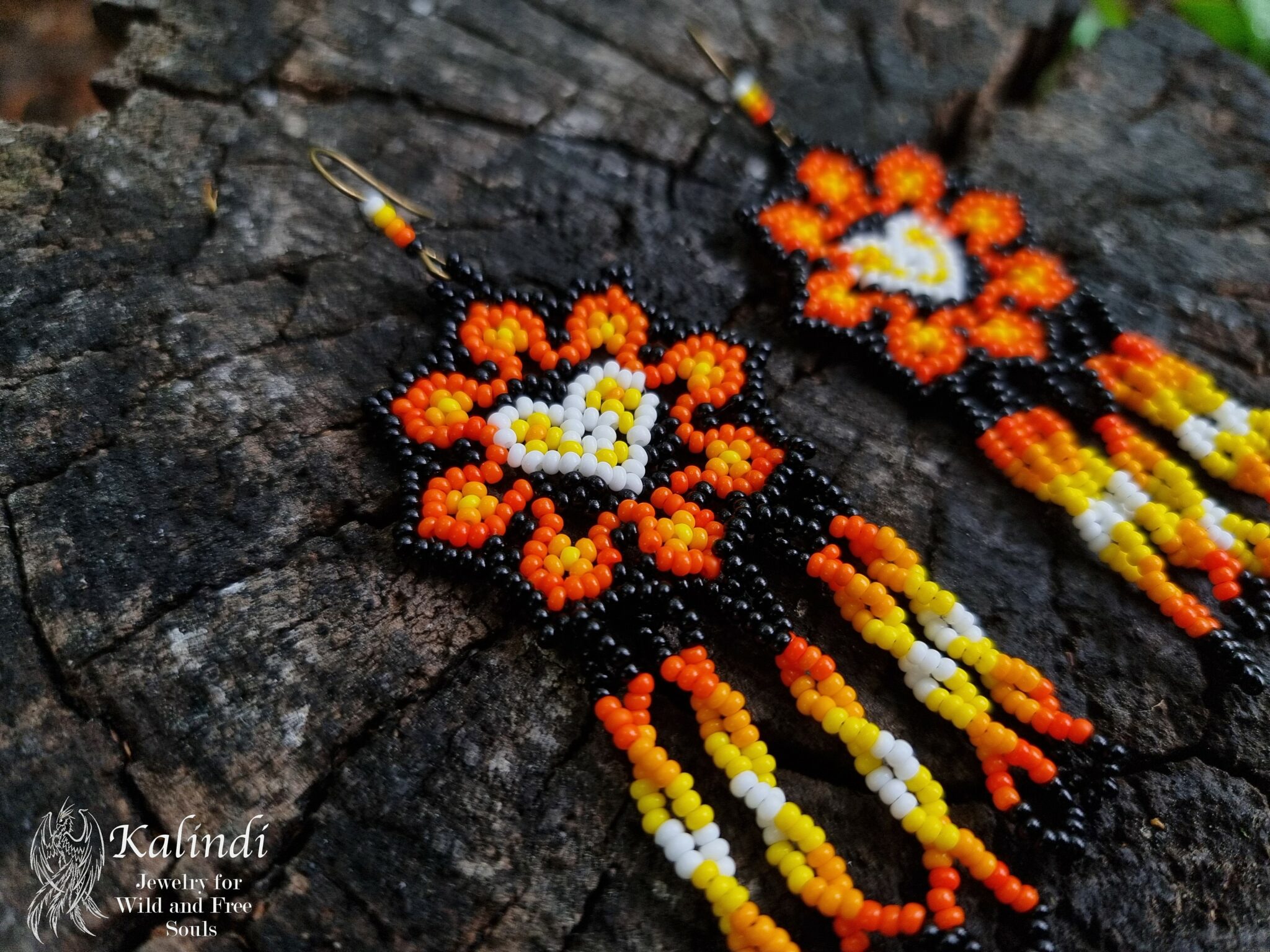 BEADED EARRINGS IN MEXICAN HUICHOL STYLE