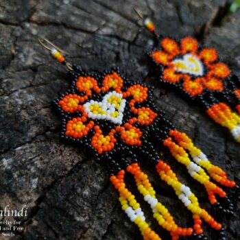 BEADED EARRINGS IN MEXICAN HUICHOL STYLE