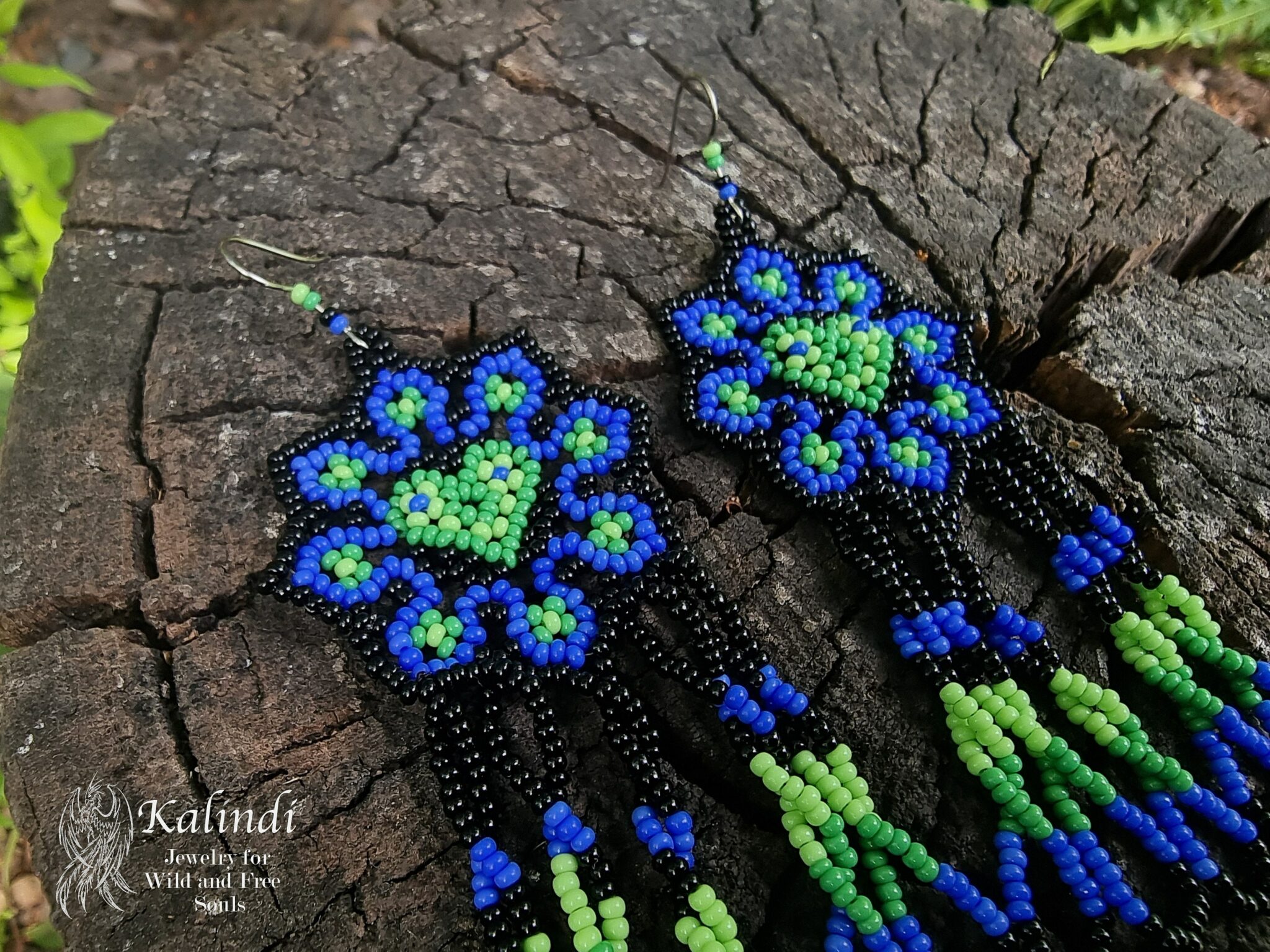 Beaded earrings in Mexican Huichol style