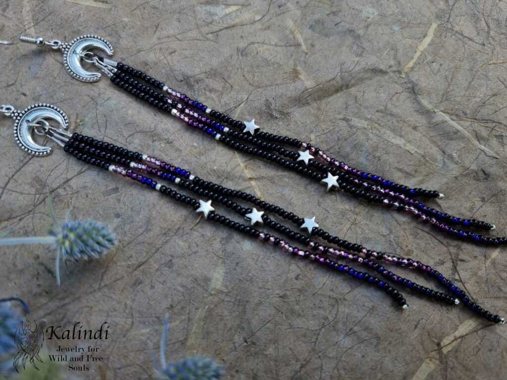 Handmade Beaded Moon and Stars Earrings