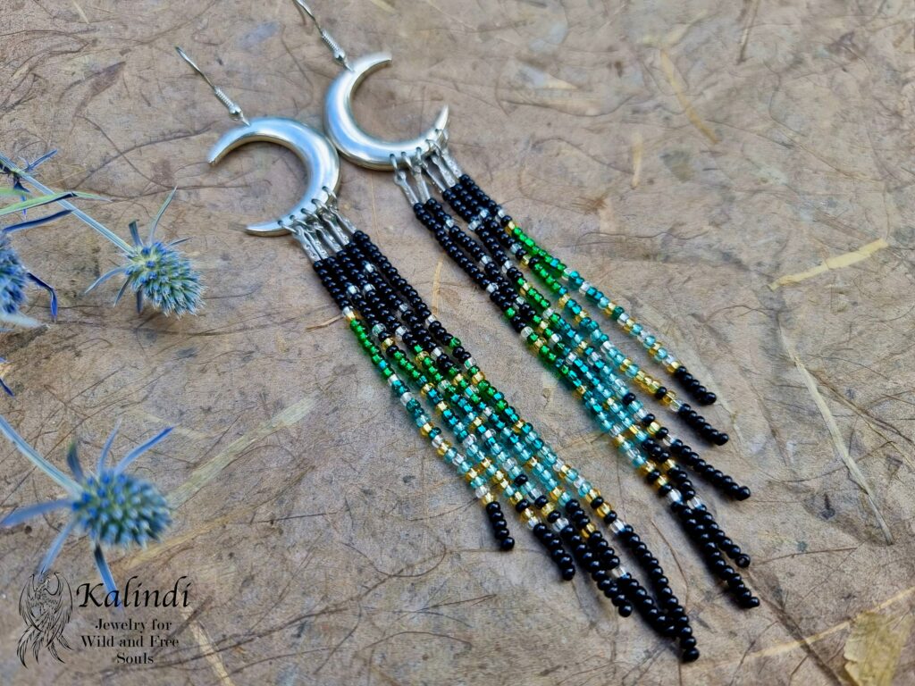 Moon earrings made of handmade beads