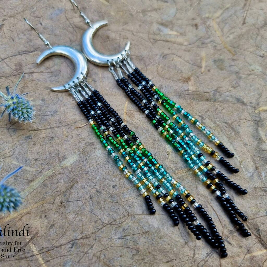 Moon earrings made of handmade beads