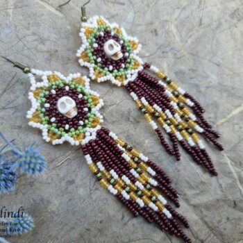 BEADED EARRINGS FLOWERS WITH SKULL STYLE HUICHOL