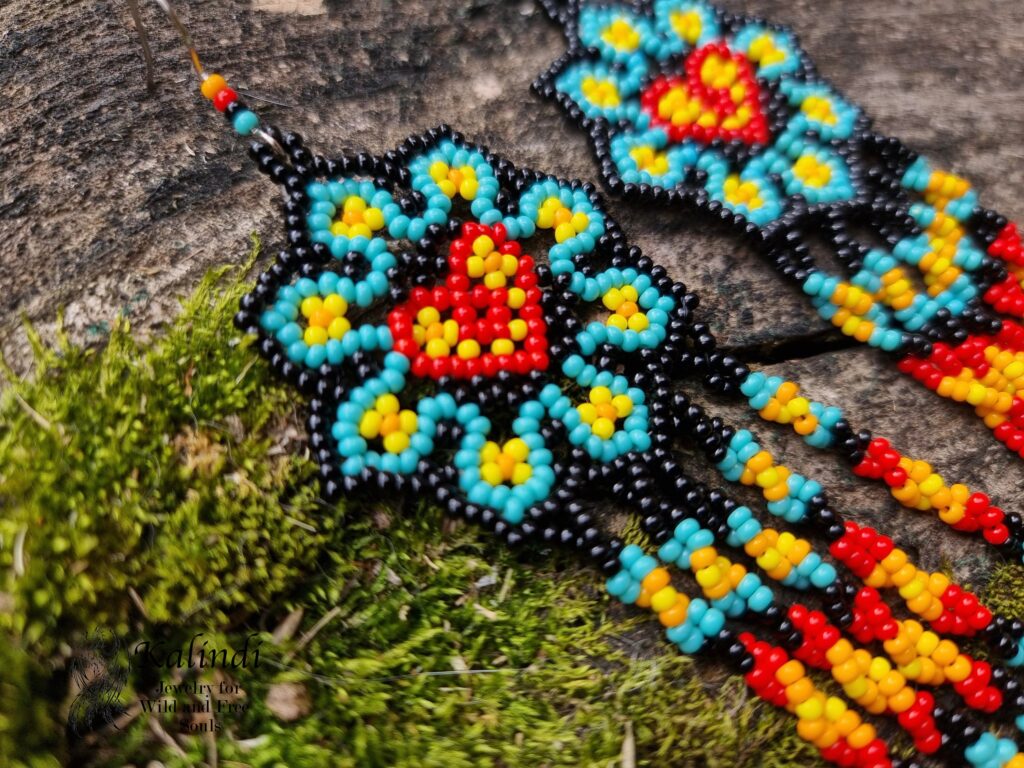 Beaded earrings in Mexican Huichol style