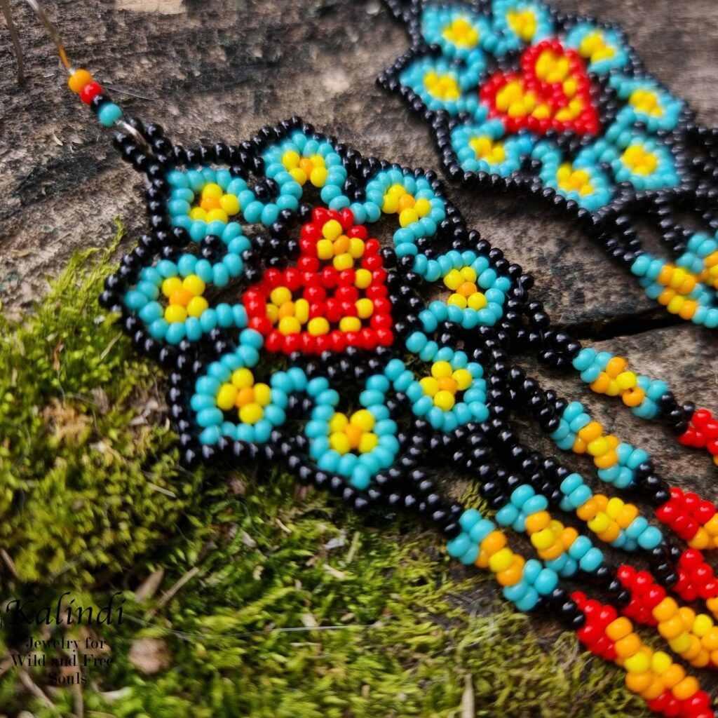 Beaded earrings in Mexican Huichol style