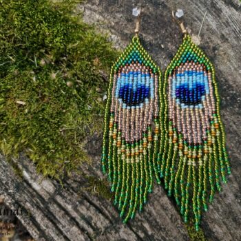 HANDMAD GREEN PEACOCK BEADED EARRINGS