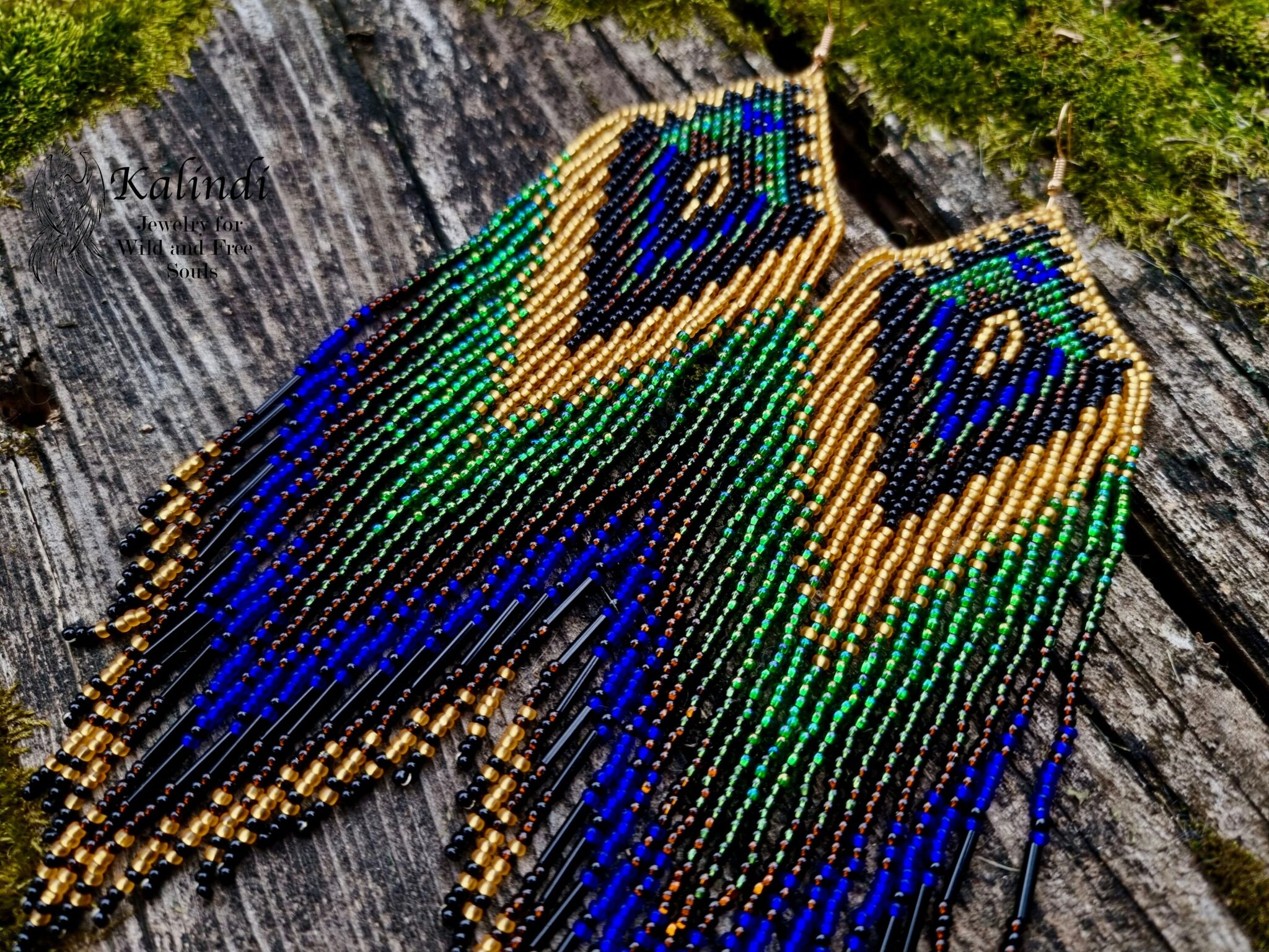 Long Peacock Beaded Earrings