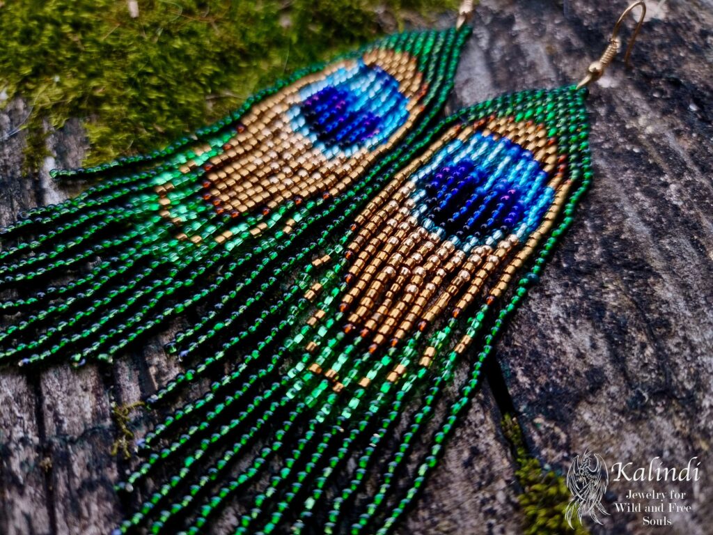 HANDMAD PEACOCK BEADED EARRINGS