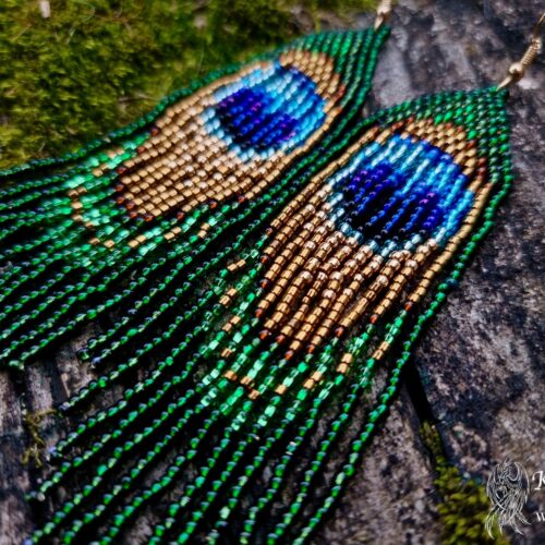 HANDMAD PEACOCK BEADED EARRINGS