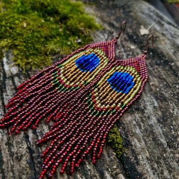 HANDMADE BORDEAUX PEACOCK BEADED EARRINGS