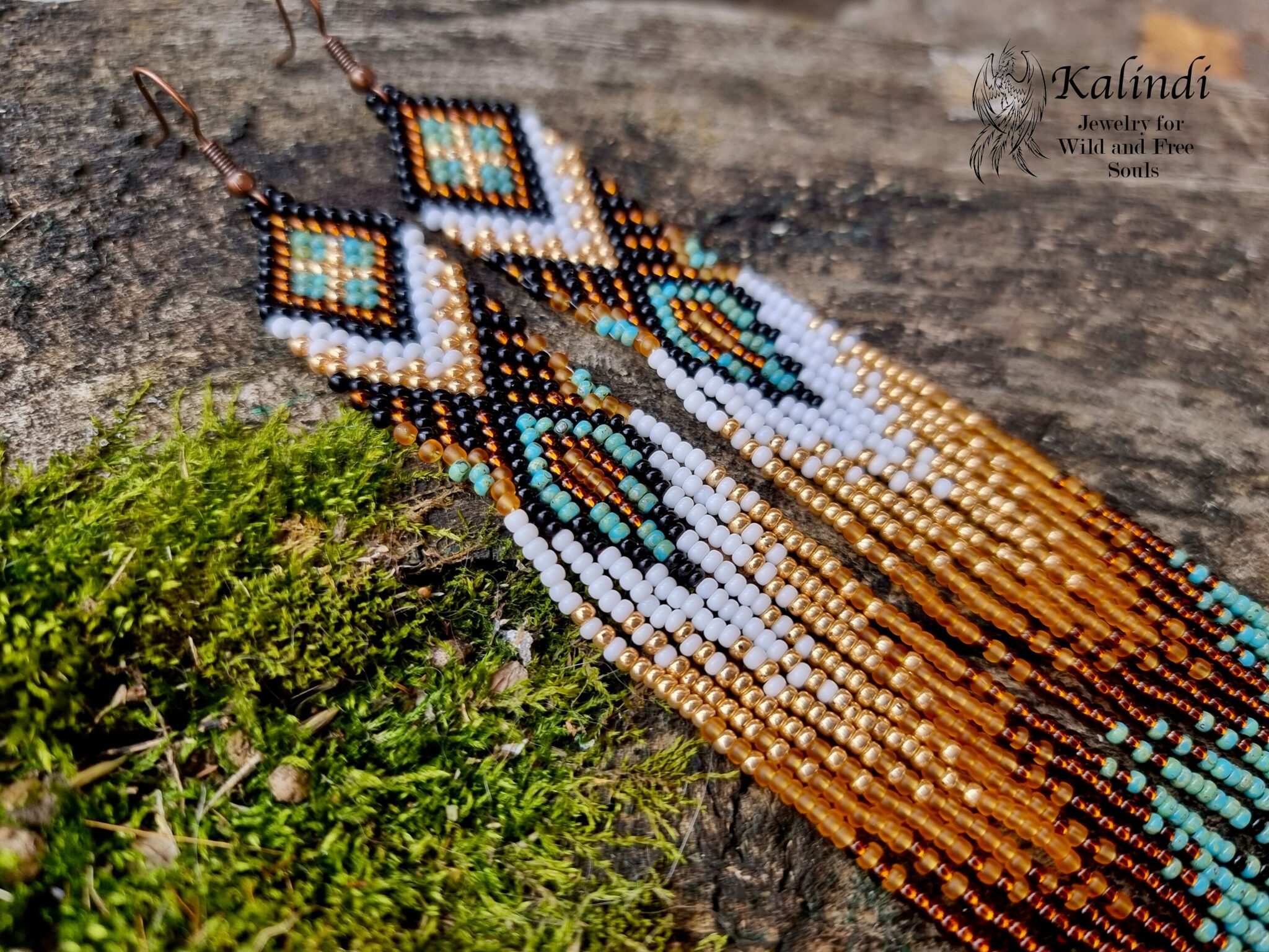 Long Handmade Beaded Earrings in Native American style