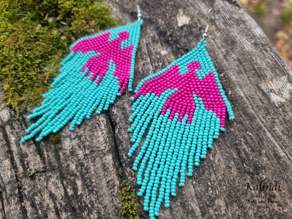 Handmade beaded earrings with an eagle