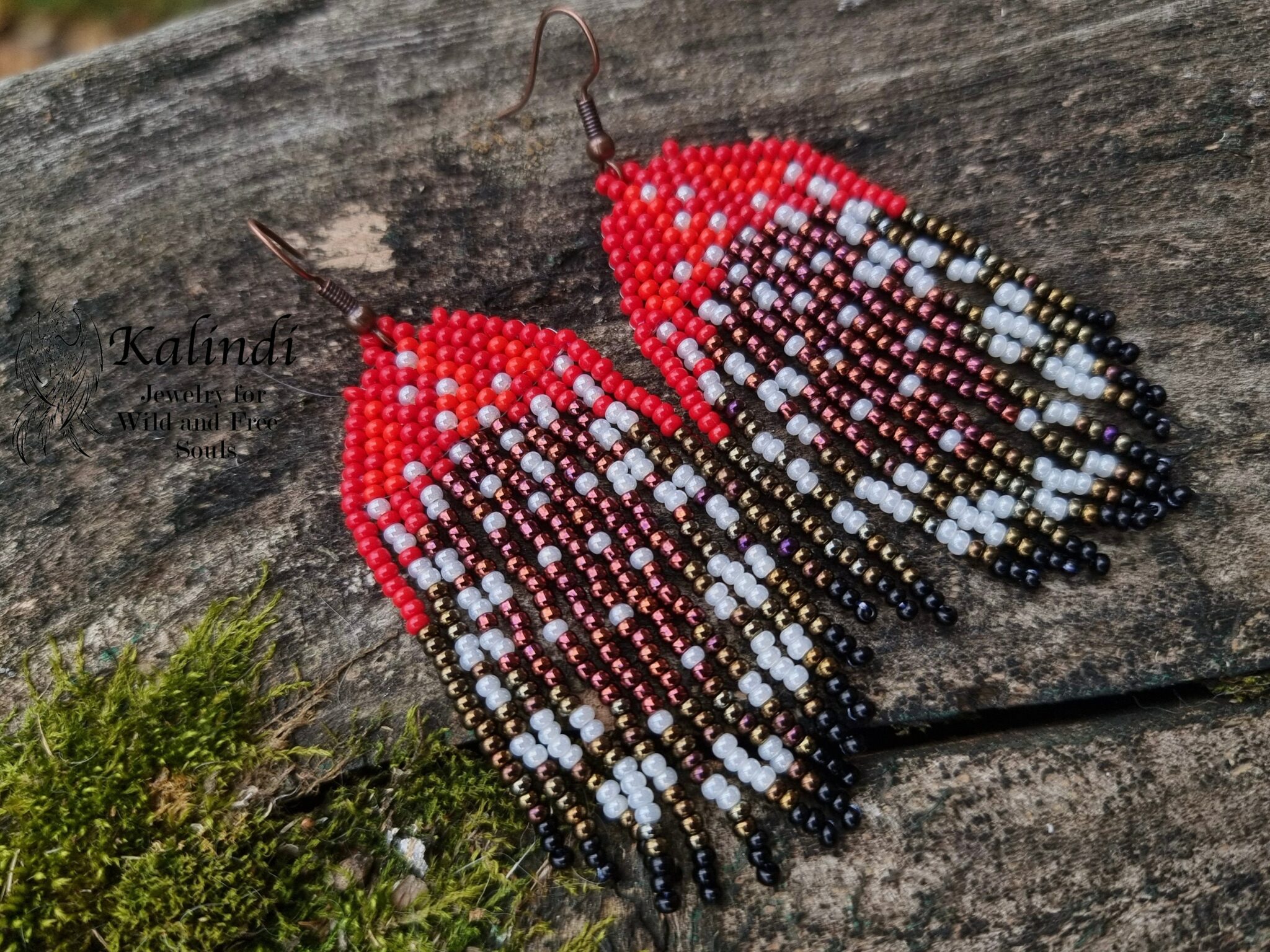 Handmade beaded earrings Red Tropical Bird