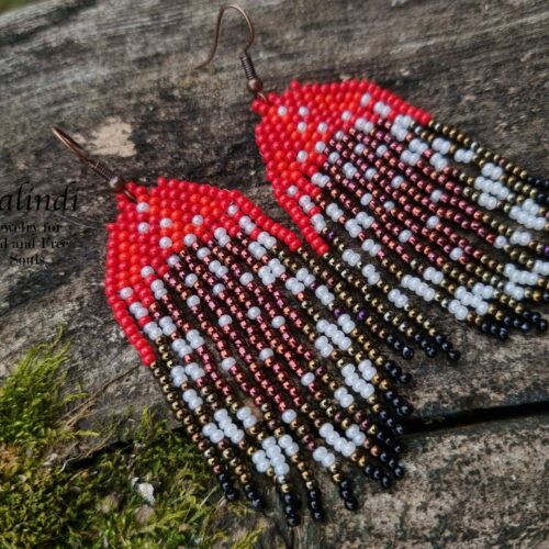 Handmade beaded earrings Red Tropical Bird