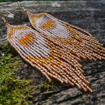 Handmade Golden Peacock Beaded Earrings