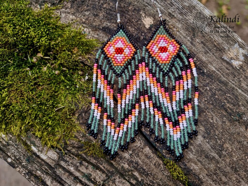 Fringed beaded earrings