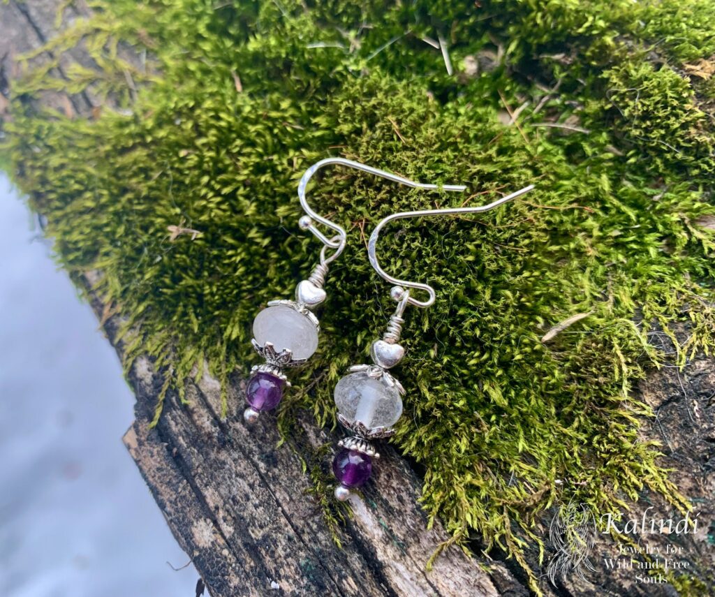 Earrings with mountain quartz and amethyst