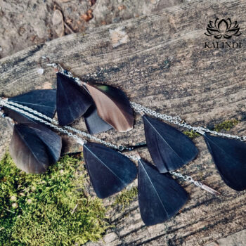 Long earrings with black feathers