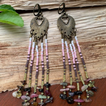 Handmade beaded earrings with tourmaline eco style