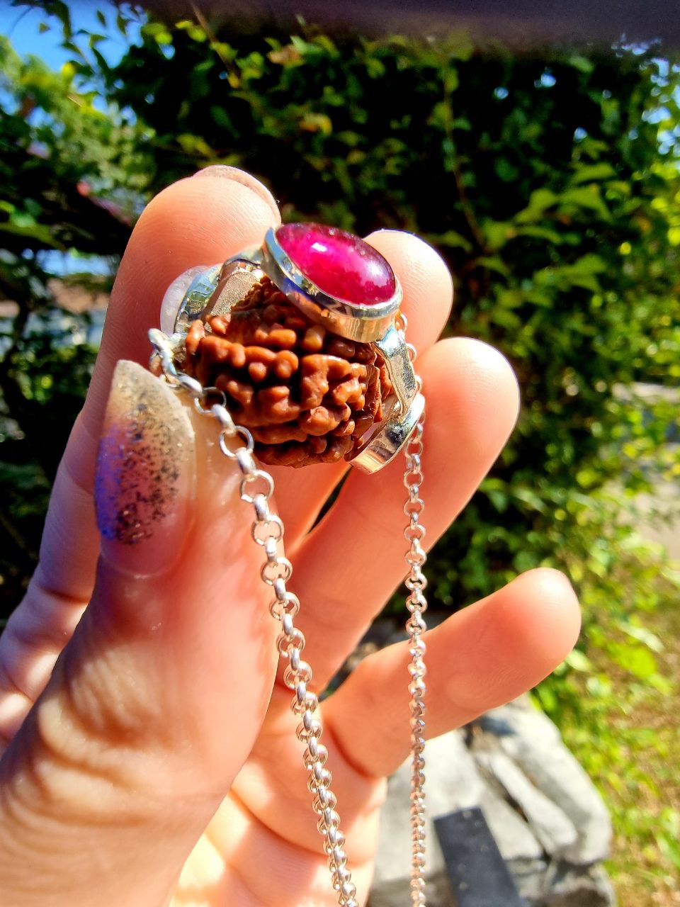 FIVE MUKHI RUDRAKSHA ruby, moonstone