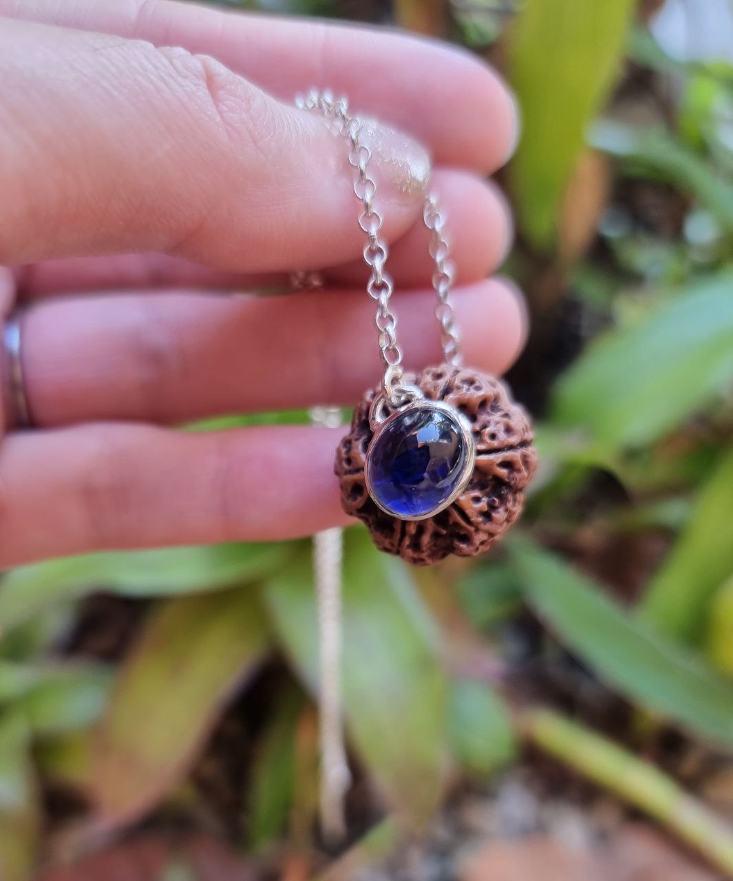 Six Mukhi Rudraksha IOLITE pendant, Six-faced rudraksha