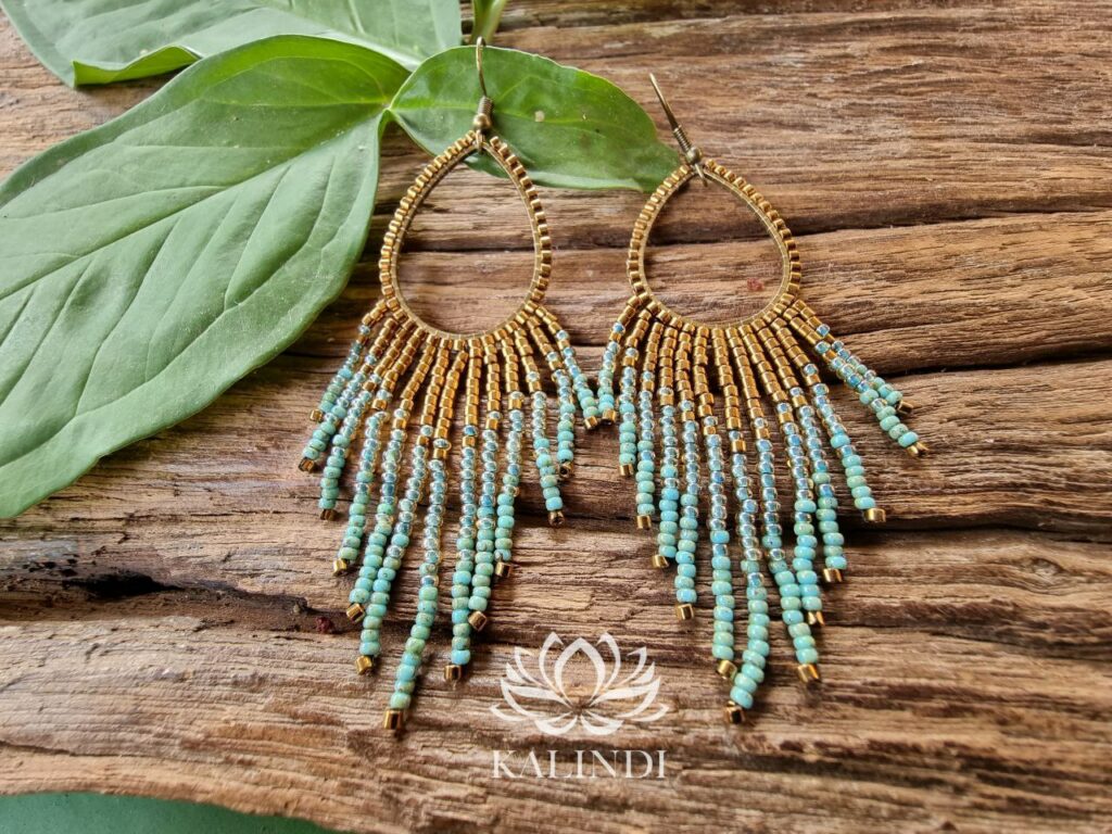 Turquoise and bronze HANDMADE BEADED EARRINGS