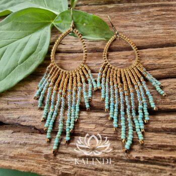 Turquoise and bronze HANDMADE BEADED EARRINGS