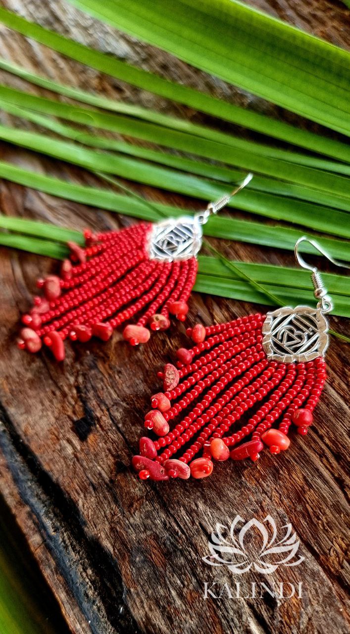 Kalindi Muladhara chakra earrings with coral