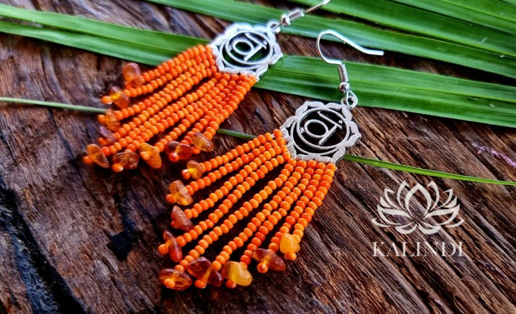 Kalindi Svadhisthana chakra earrings with amber