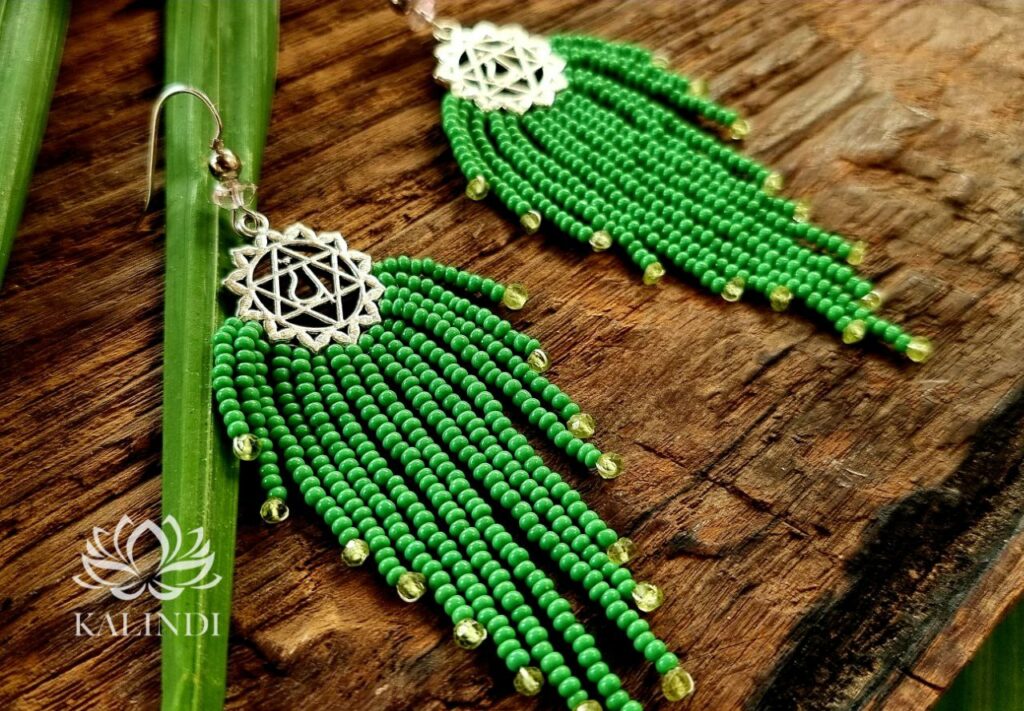 Anahata chakra earrings with chrysoprase