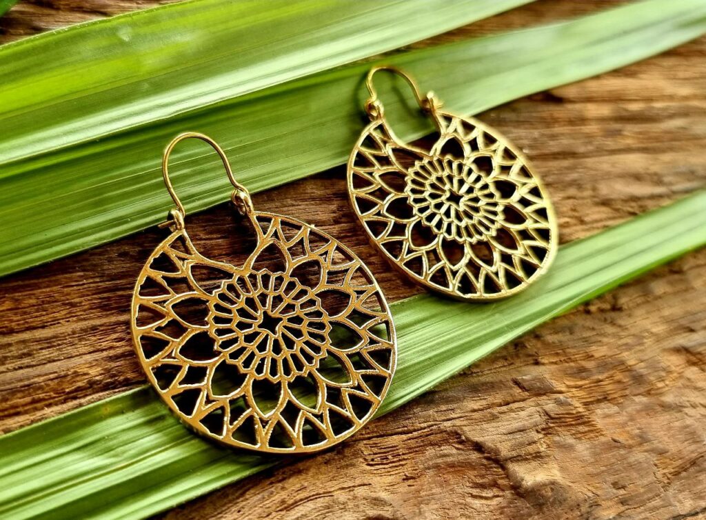 Indian brass earrings, boho earrings, sun earrings